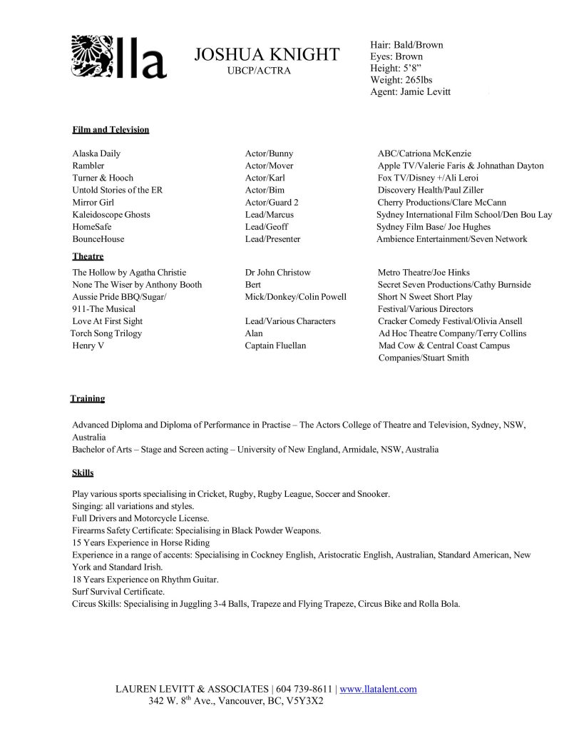 joshua knight acting cv
